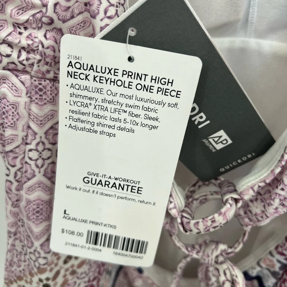Athleta Aqualuxe print high neck keyhole swimsuit
